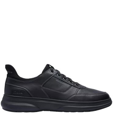 CLARKS MENS EASY ON EASY OFF LACE SHOE - BLACK LEATHER